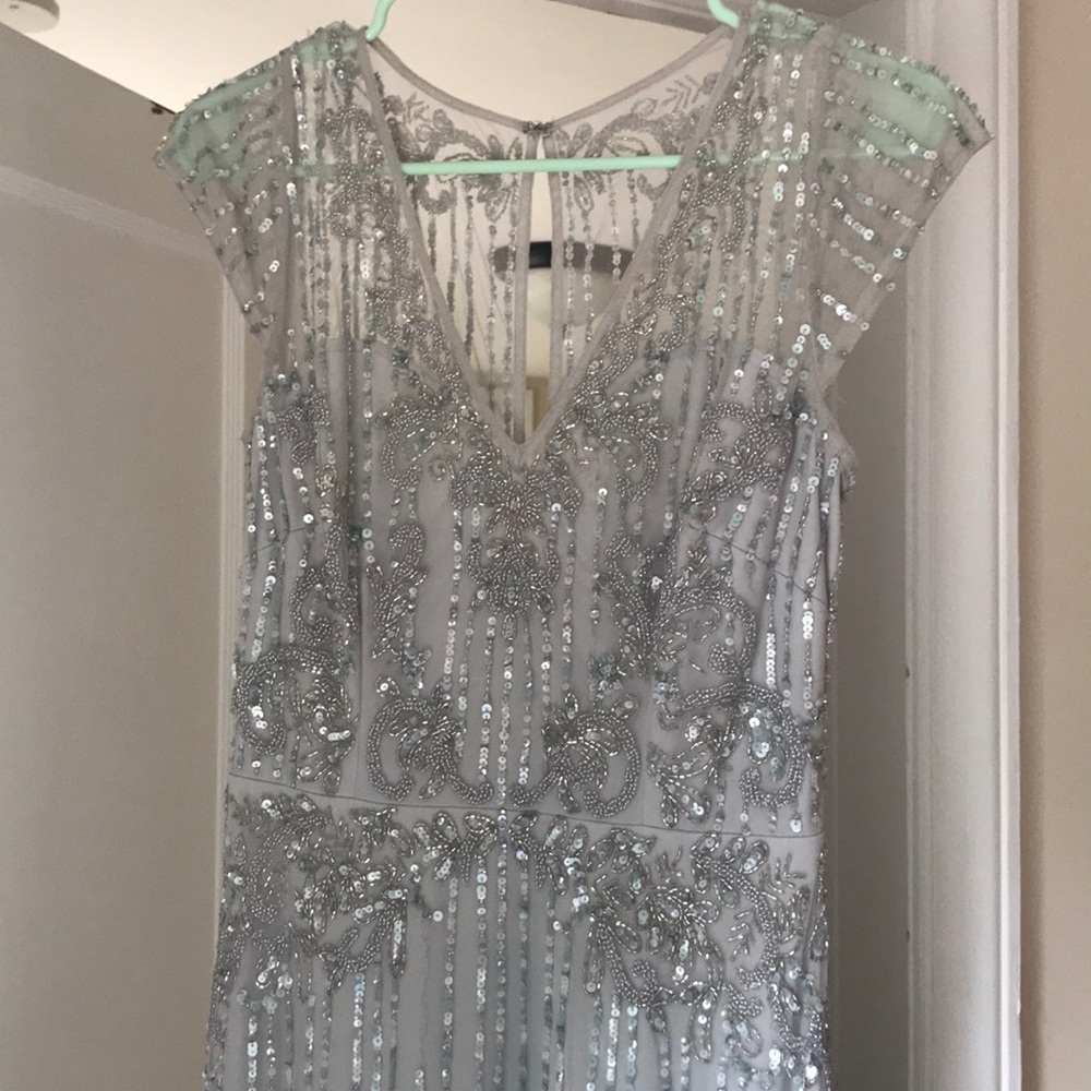 Beholden Silver/blue beaded bridesmaid dress